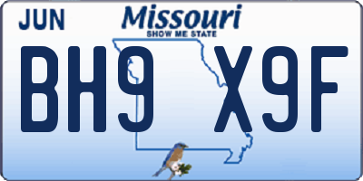 MO license plate BH9X9F