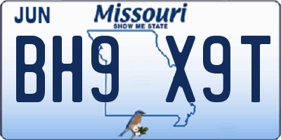 MO license plate BH9X9T