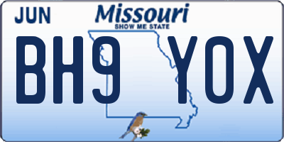 MO license plate BH9Y0X