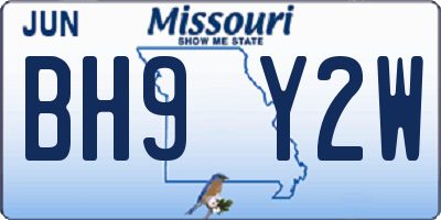 MO license plate BH9Y2W