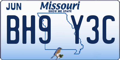 MO license plate BH9Y3C