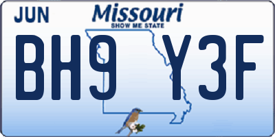 MO license plate BH9Y3F