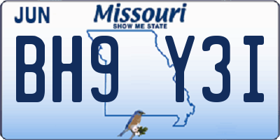 MO license plate BH9Y3I