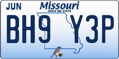 MO license plate BH9Y3P