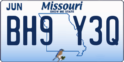 MO license plate BH9Y3Q