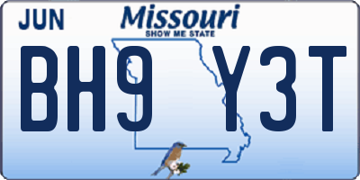 MO license plate BH9Y3T
