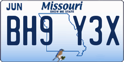 MO license plate BH9Y3X