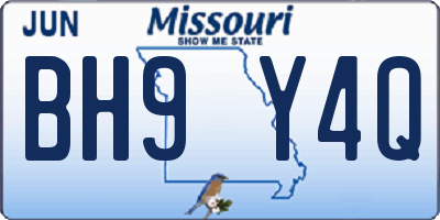 MO license plate BH9Y4Q