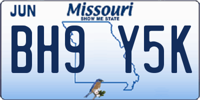 MO license plate BH9Y5K