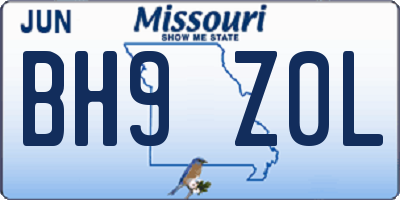 MO license plate BH9Z0L