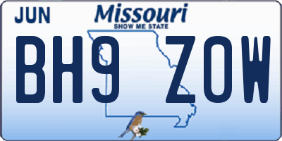 MO license plate BH9Z0W