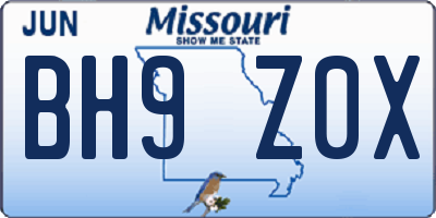MO license plate BH9Z0X