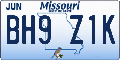 MO license plate BH9Z1K