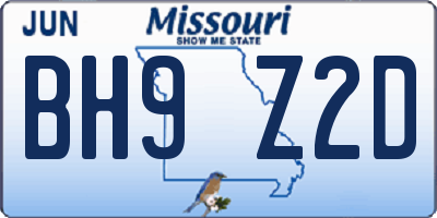 MO license plate BH9Z2D