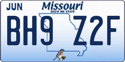 MO license plate BH9Z2F