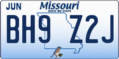 MO license plate BH9Z2J