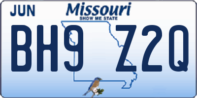 MO license plate BH9Z2Q