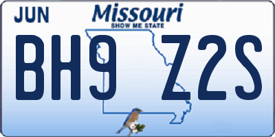 MO license plate BH9Z2S