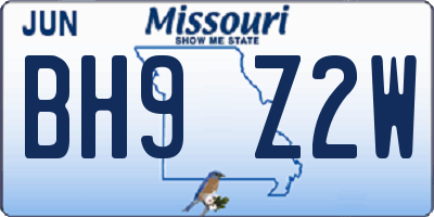 MO license plate BH9Z2W