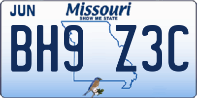 MO license plate BH9Z3C
