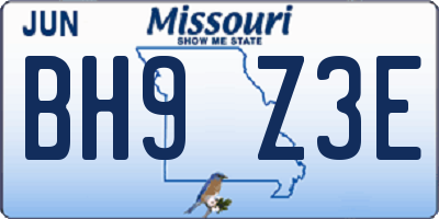 MO license plate BH9Z3E