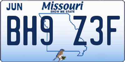 MO license plate BH9Z3F
