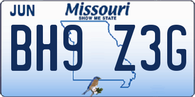 MO license plate BH9Z3G