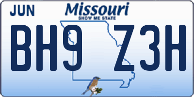 MO license plate BH9Z3H