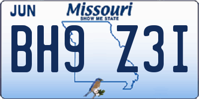 MO license plate BH9Z3I