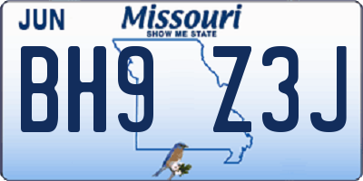 MO license plate BH9Z3J