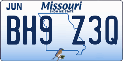 MO license plate BH9Z3Q