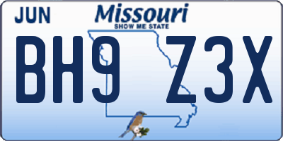 MO license plate BH9Z3X