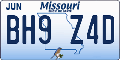 MO license plate BH9Z4D