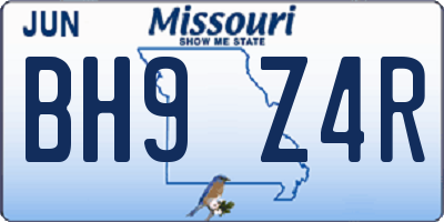 MO license plate BH9Z4R