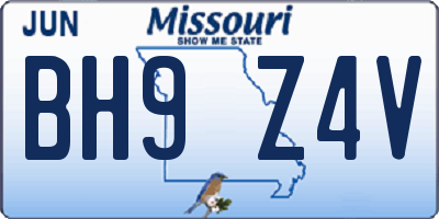 MO license plate BH9Z4V