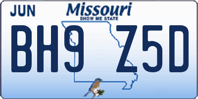 MO license plate BH9Z5D