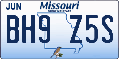 MO license plate BH9Z5S