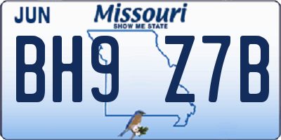 MO license plate BH9Z7B