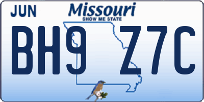 MO license plate BH9Z7C