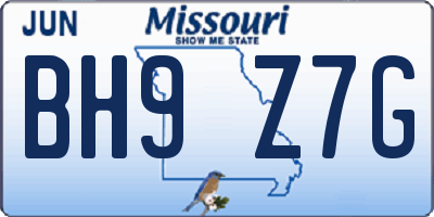 MO license plate BH9Z7G