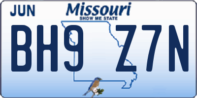 MO license plate BH9Z7N