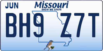 MO license plate BH9Z7T