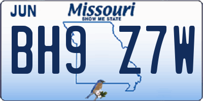 MO license plate BH9Z7W
