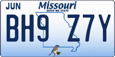 MO license plate BH9Z7Y