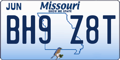 MO license plate BH9Z8T