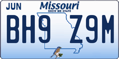 MO license plate BH9Z9M