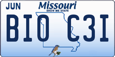 MO license plate BI0C3I