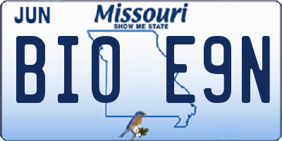 MO license plate BI0E9N