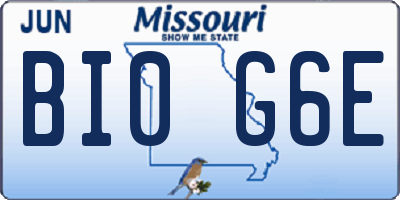 MO license plate BI0G6E