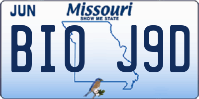 MO license plate BI0J9D